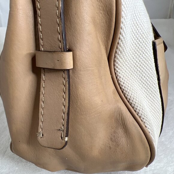 Diane Von Furstenberg Canvas/Leather Leopard Accent Hobo Bag Tan & White - Picture 4 of 16